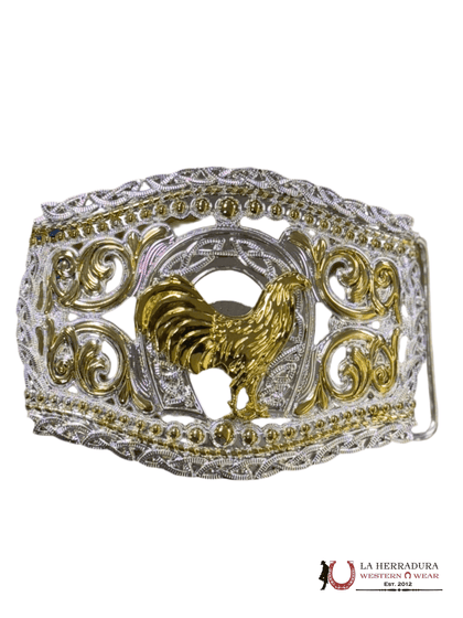 HEBILLA REDONDA DE PLATA GALLO DE ORO