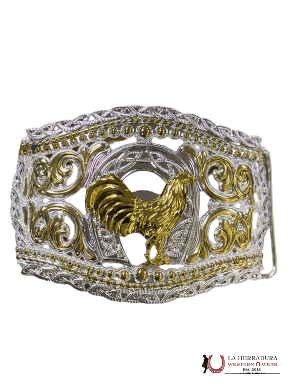 HEBILLA REDONDA DE PLATA GALLO DE ORO