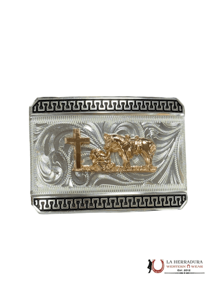 GOLD GINETE SILVER AND BLACK SQUARE BUCKLE