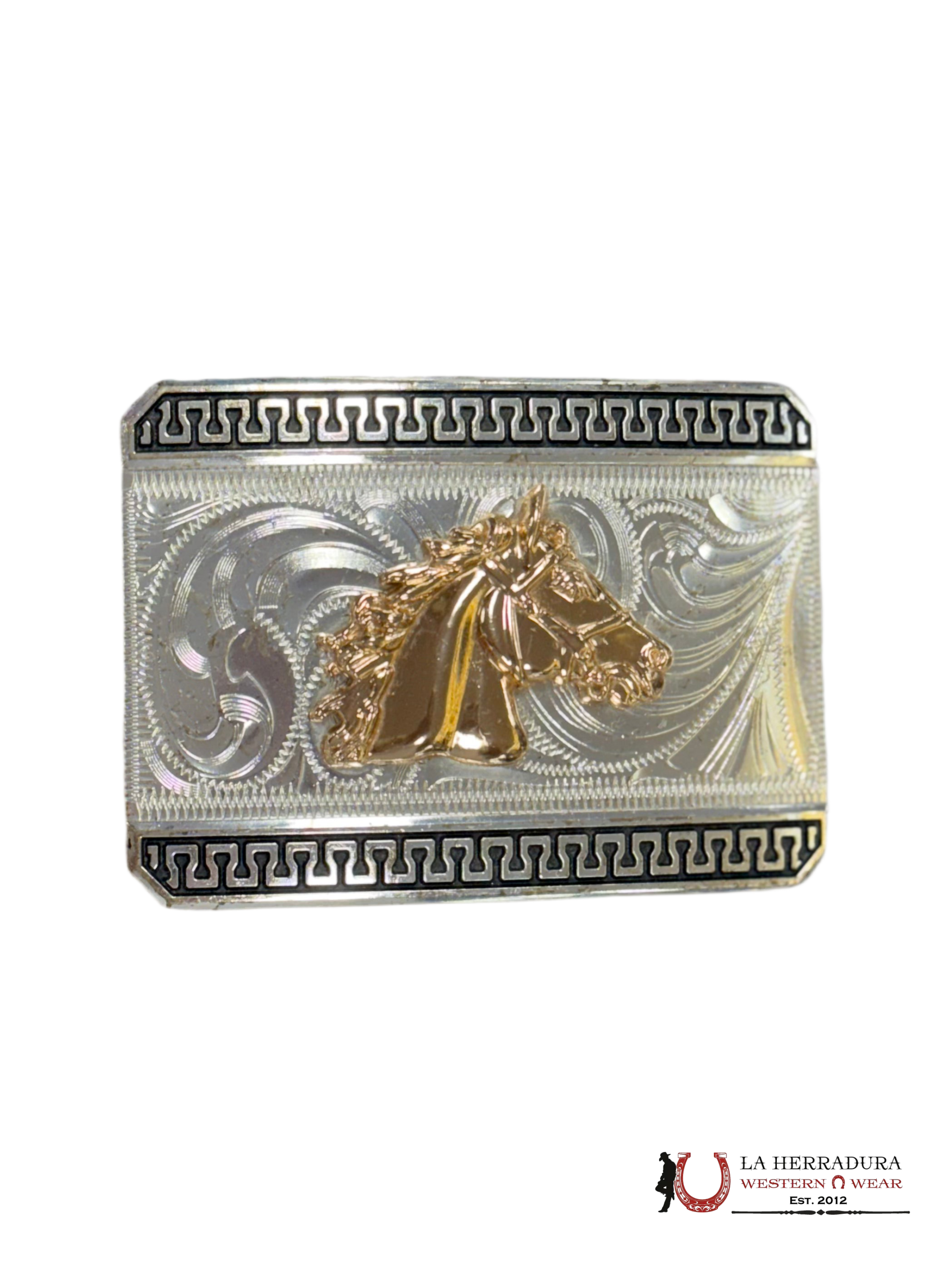 GOLD HORSE BLACK DETAILS SQUARE BUCKLE ACCESORIOS