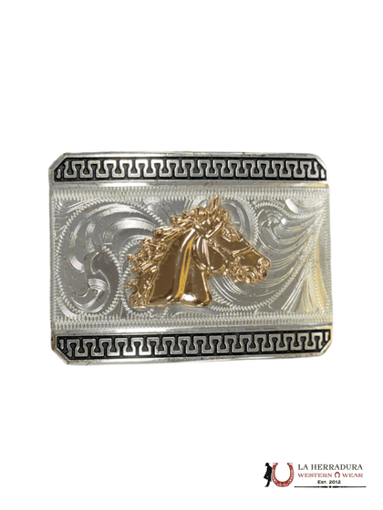 GOLD HORSE BLACK DETAILS SQUARE BUCKLE
