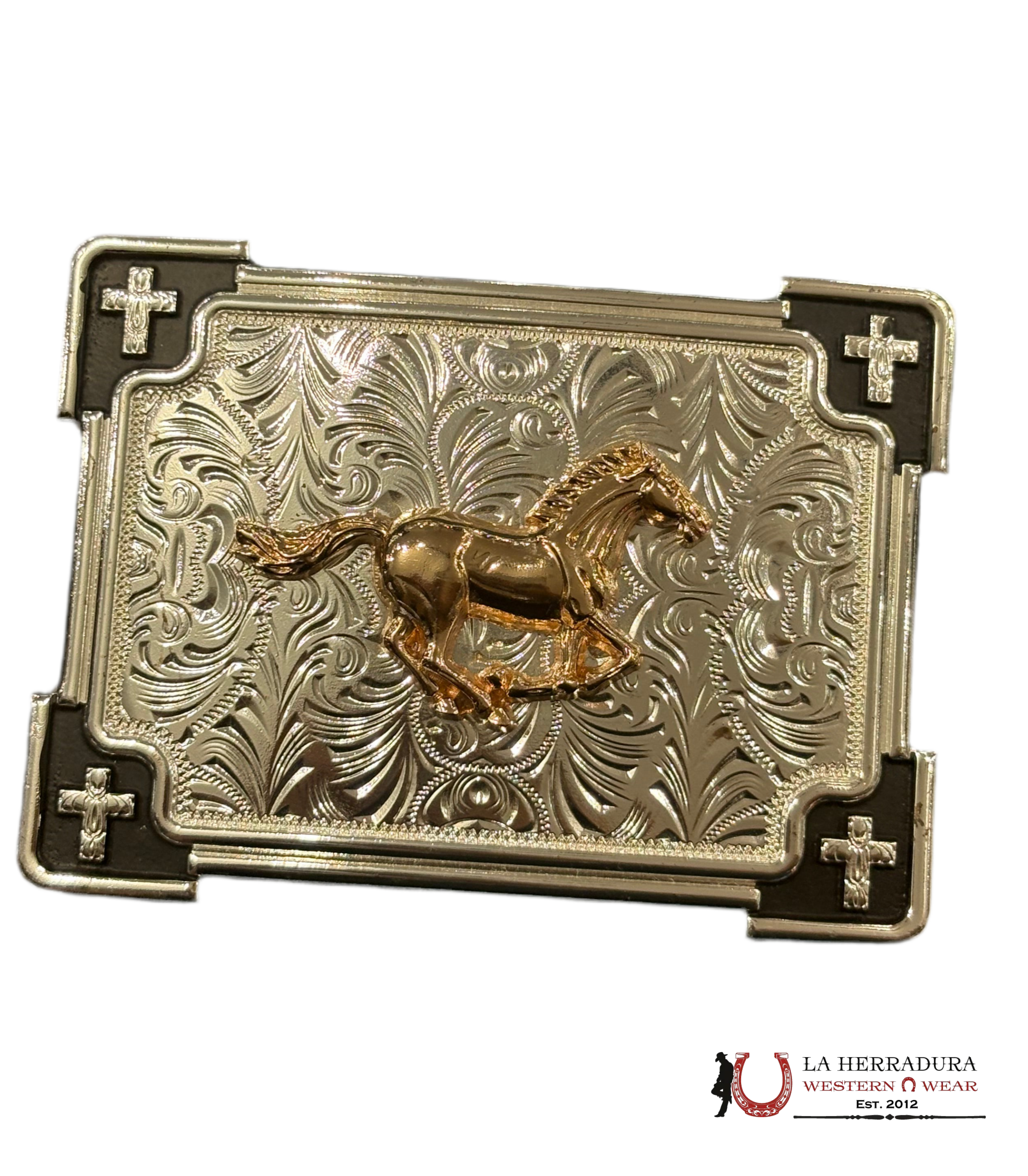 GOLD HORSE SILVER SQUARE BUCKLE ACCESORIOS