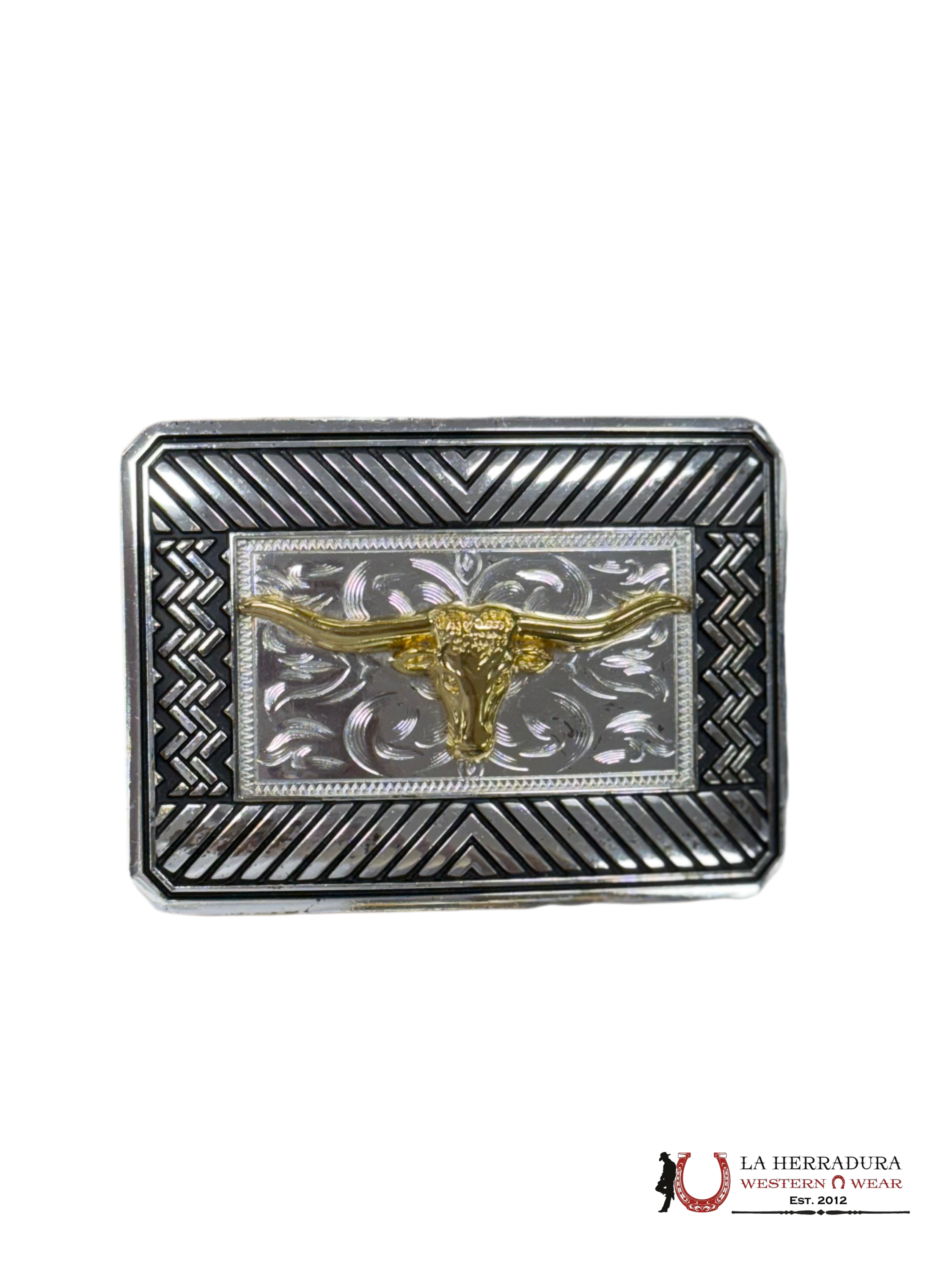 GOLD LONG HORN AZTEC DESIGN SQUARE BUCKLE ACCESORIOS