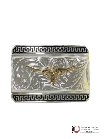 GOLD LONG HORN BLACK DETAILS SQUARE BUCKLE