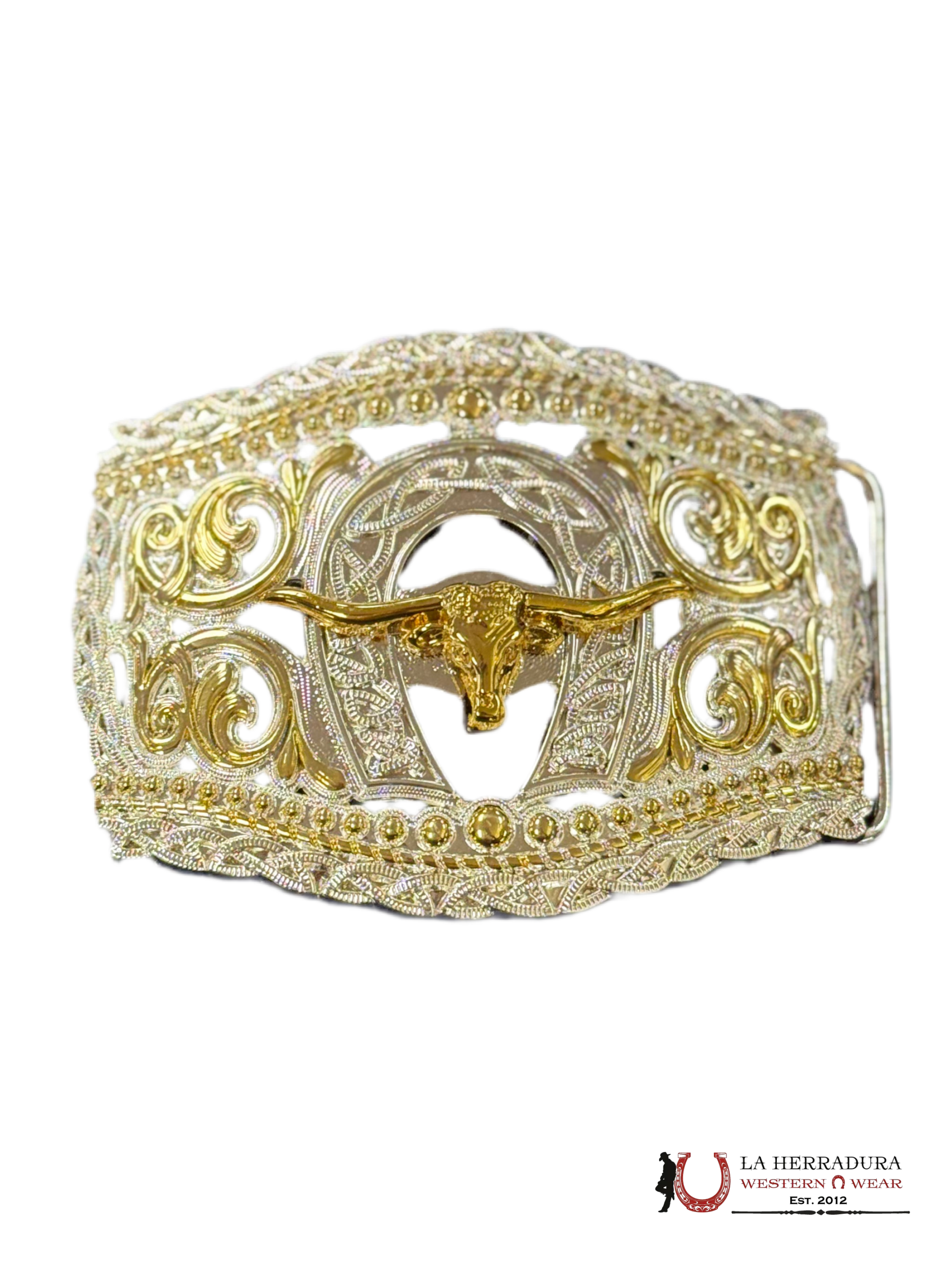 GOLD LONG HORN SILVER ROUND BUCKLE ACCESORIOS
