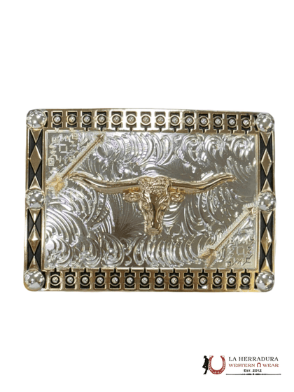 GOLD LONG HORN SILVER SQUARE BUCKLE