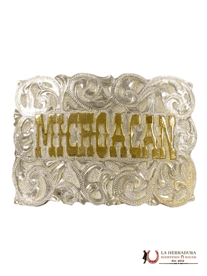 HEBILLA CUADRADA DE ORO Y PLATA MICHOACÁN