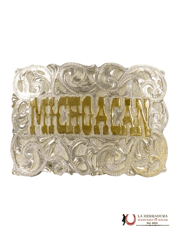 HEBILLA CUADRADA DE ORO Y PLATA MICHOACÁN