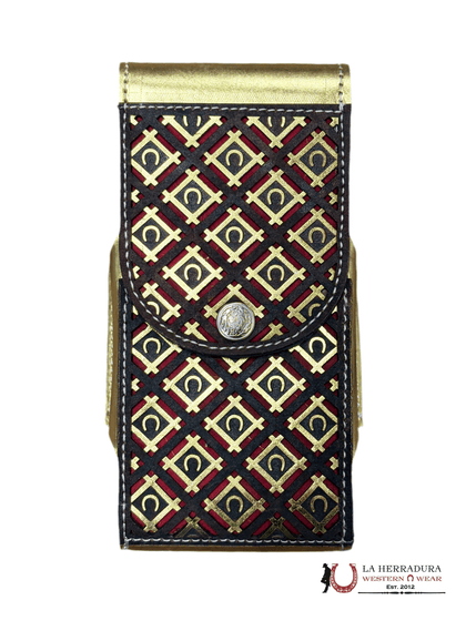 FUNDA DE TELÉFONO DE HERRADURA DORADA Y ROJA