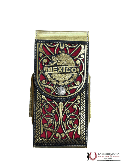FUNDA PARA TELÉFONO DE MÉXICO DORADA Y ROJA