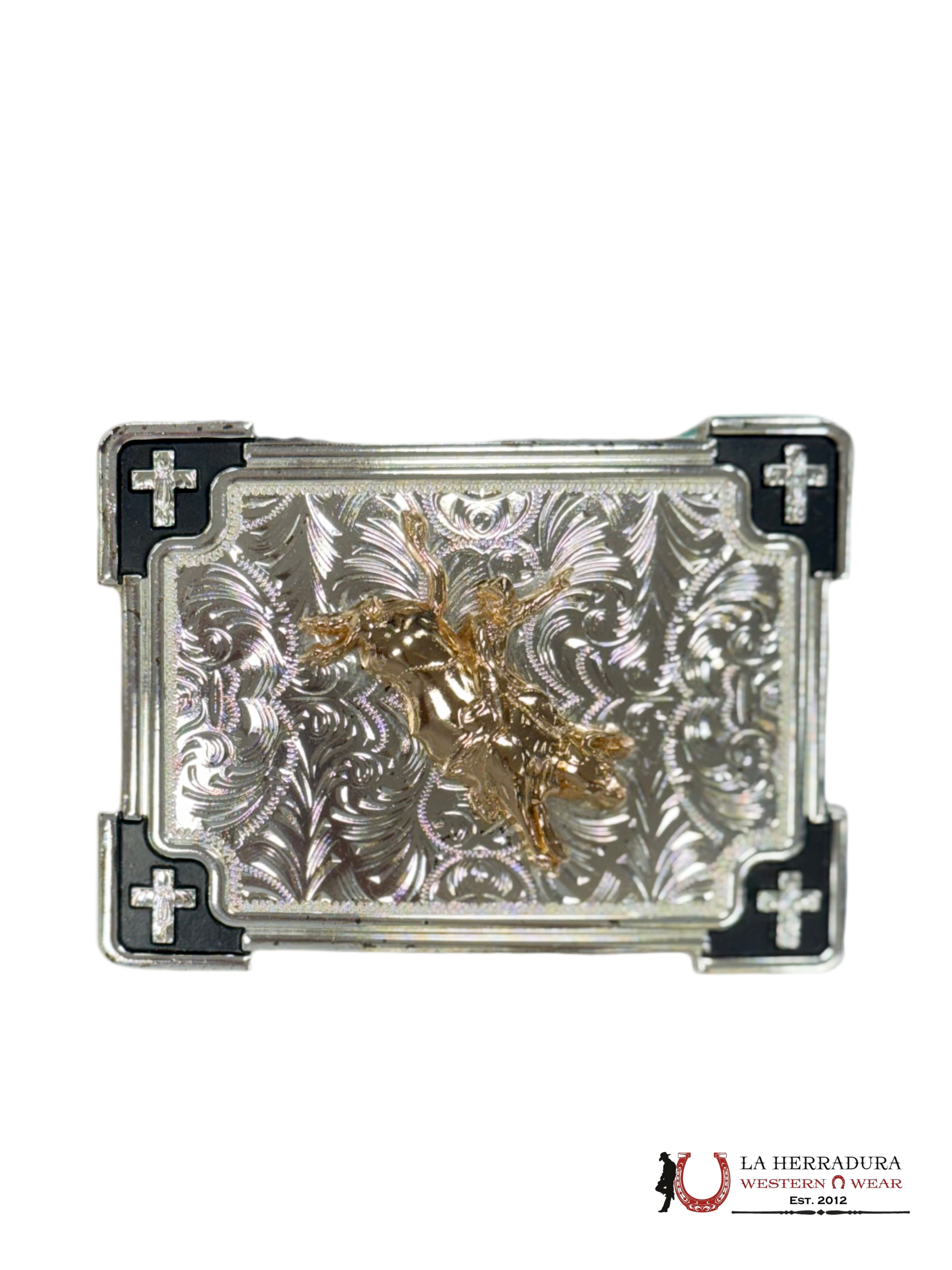 GOLD RIDING COWBOY SILVER SQUARE BUCKLE ACCESORIOS