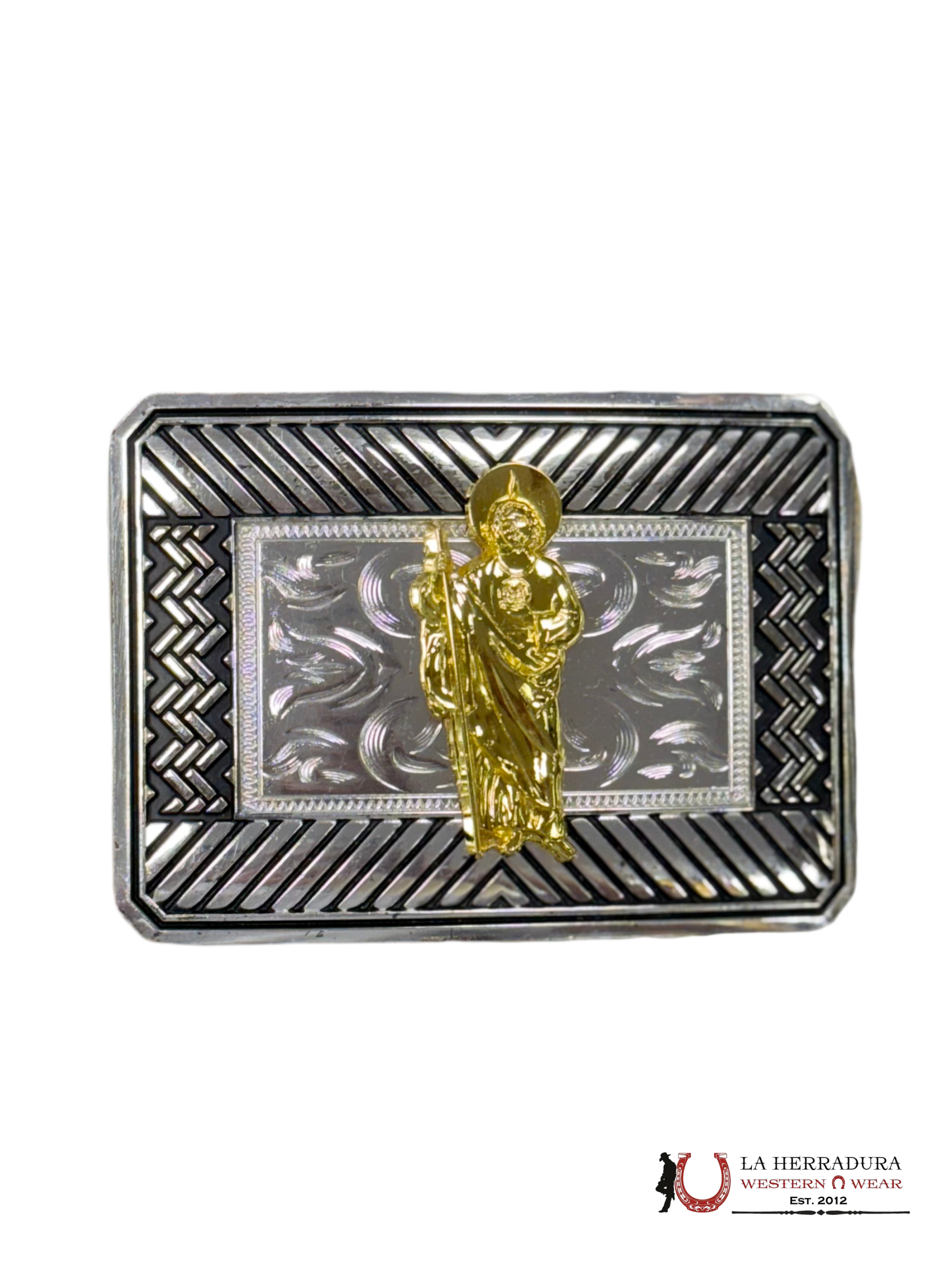 GOLD SAN JUDAS AZTEC DESIGN SQUARE BUCKLE ACCESORIOS