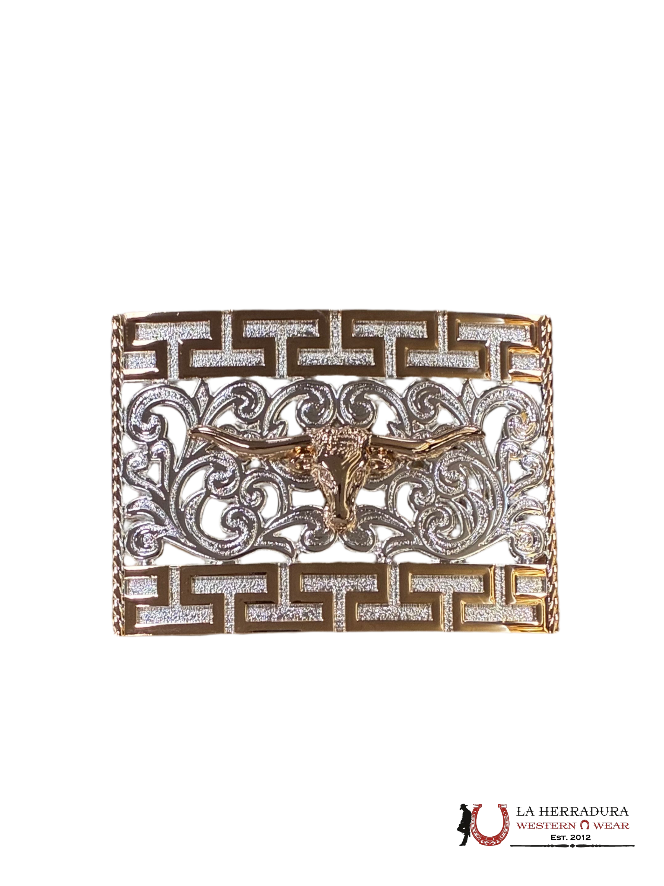 GOLD & SILVER HORN HEAD SQUARE BUCKLE