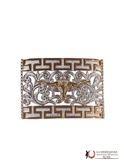 GOLD & SILVER HORN HEAD SQUARE BUCKLE
