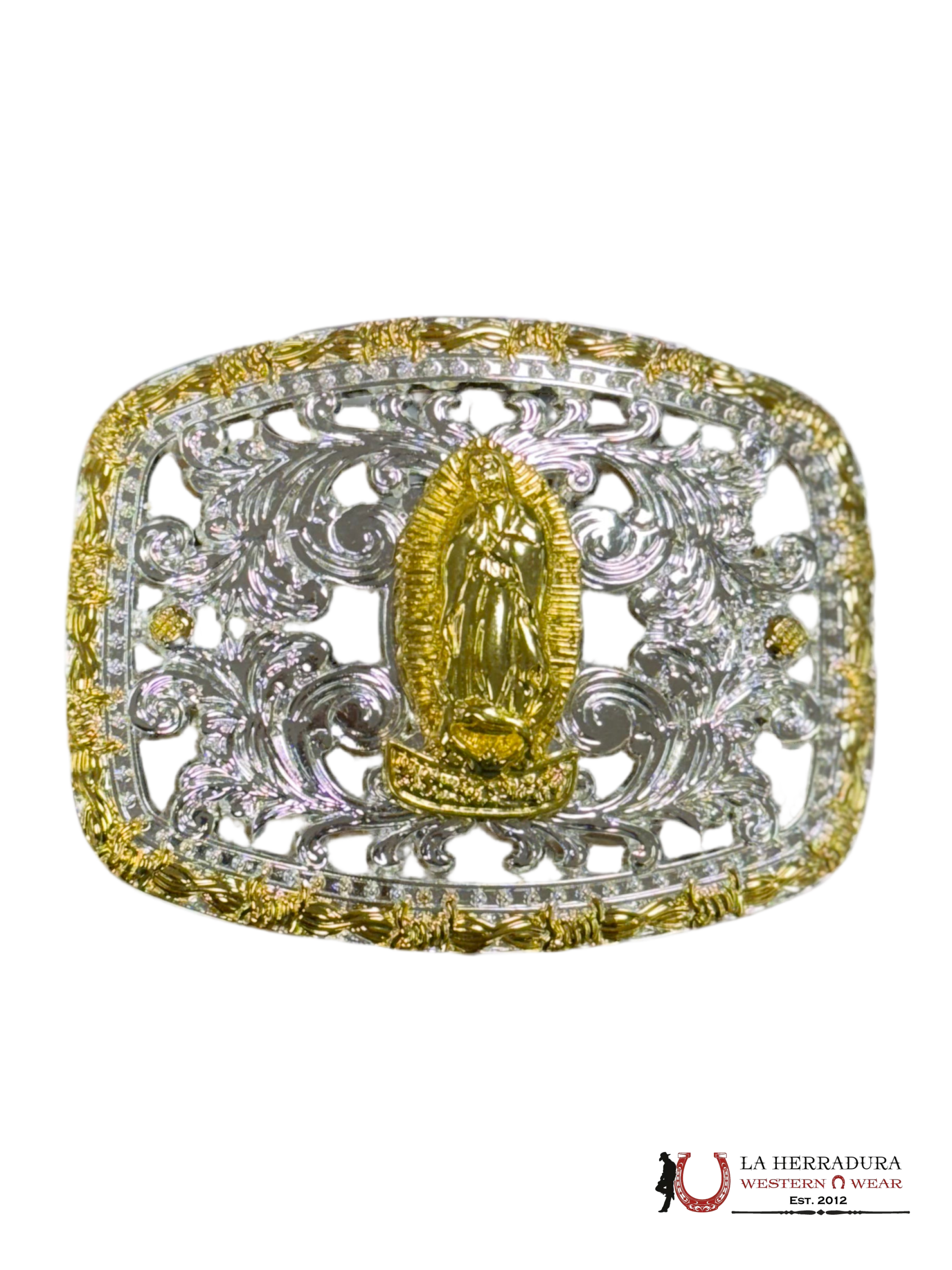 GOLD VIRGEN DE GUADALUPE SQUARE BUCKLE ACCESORIOS