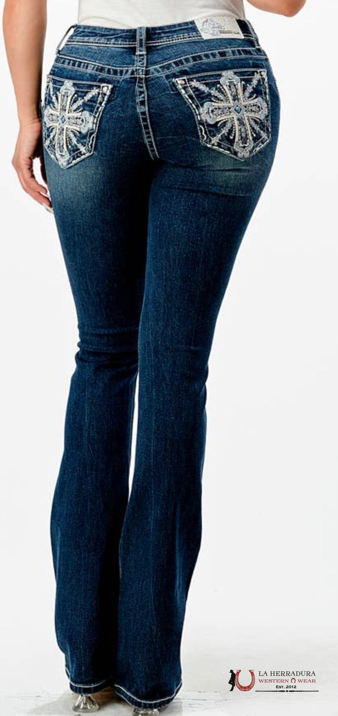 Grace in LA - Cross Embellishment Mid Rise Boot Cut 32’’ | EB-51756-32