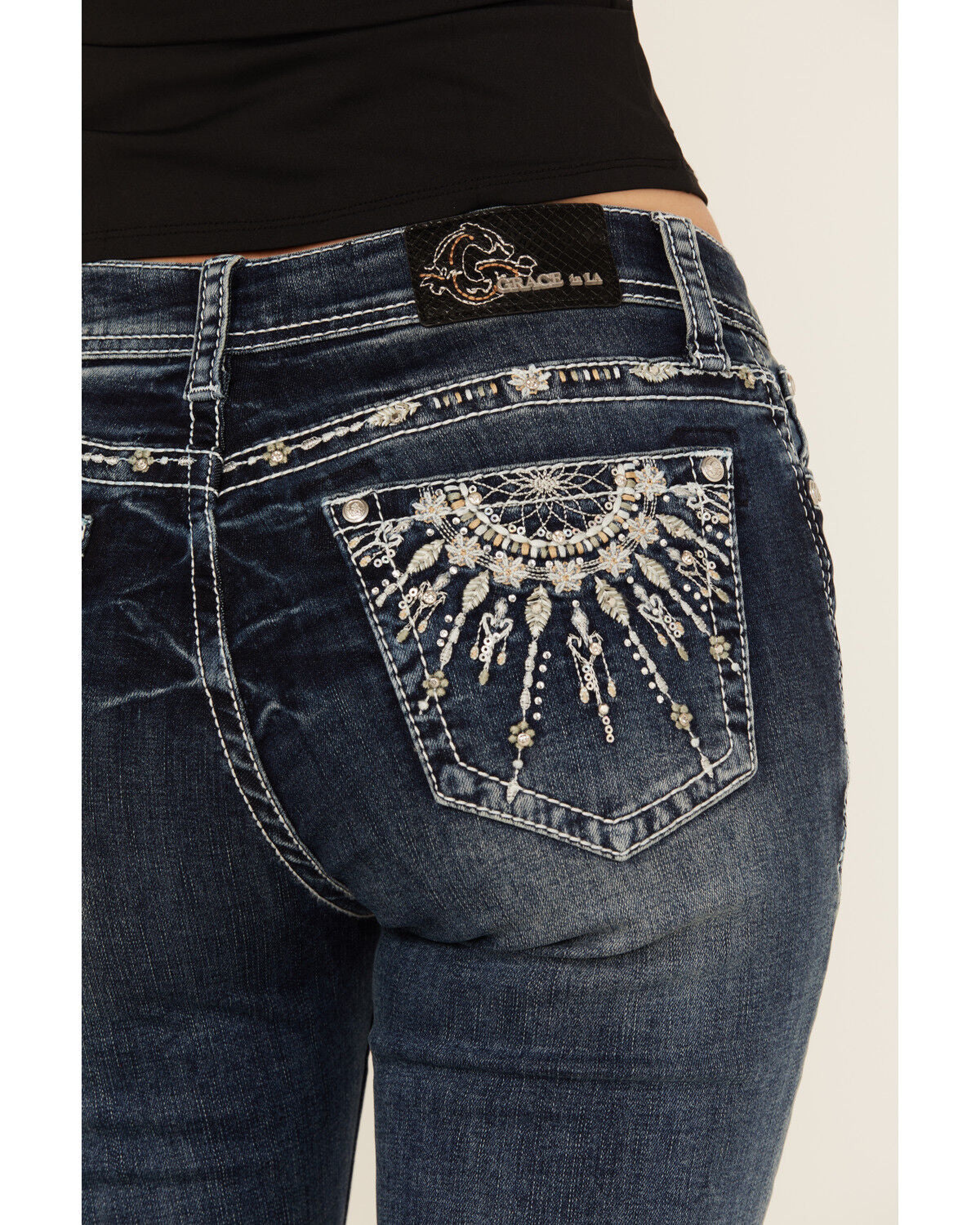 GRACE IN LA DARK WASH FLOWER/HEART EMBROIDERED WOMEN JEAN EB81706-30