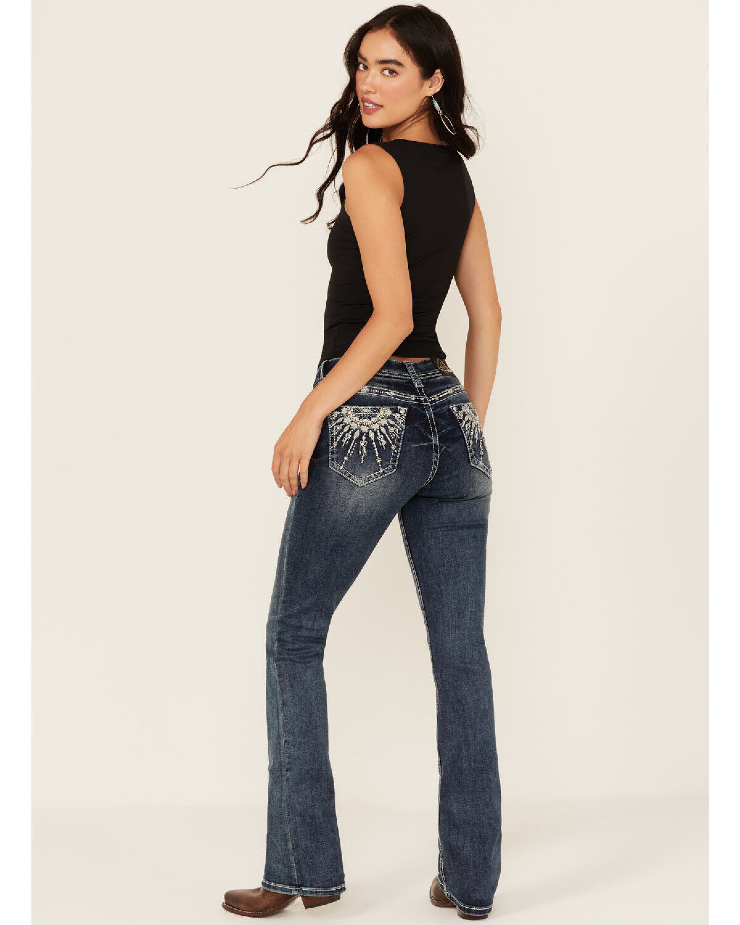 GRACE IN LA DARK WASH FLOWER/HEART EMBROIDERED WOMEN JEAN EB81706-30