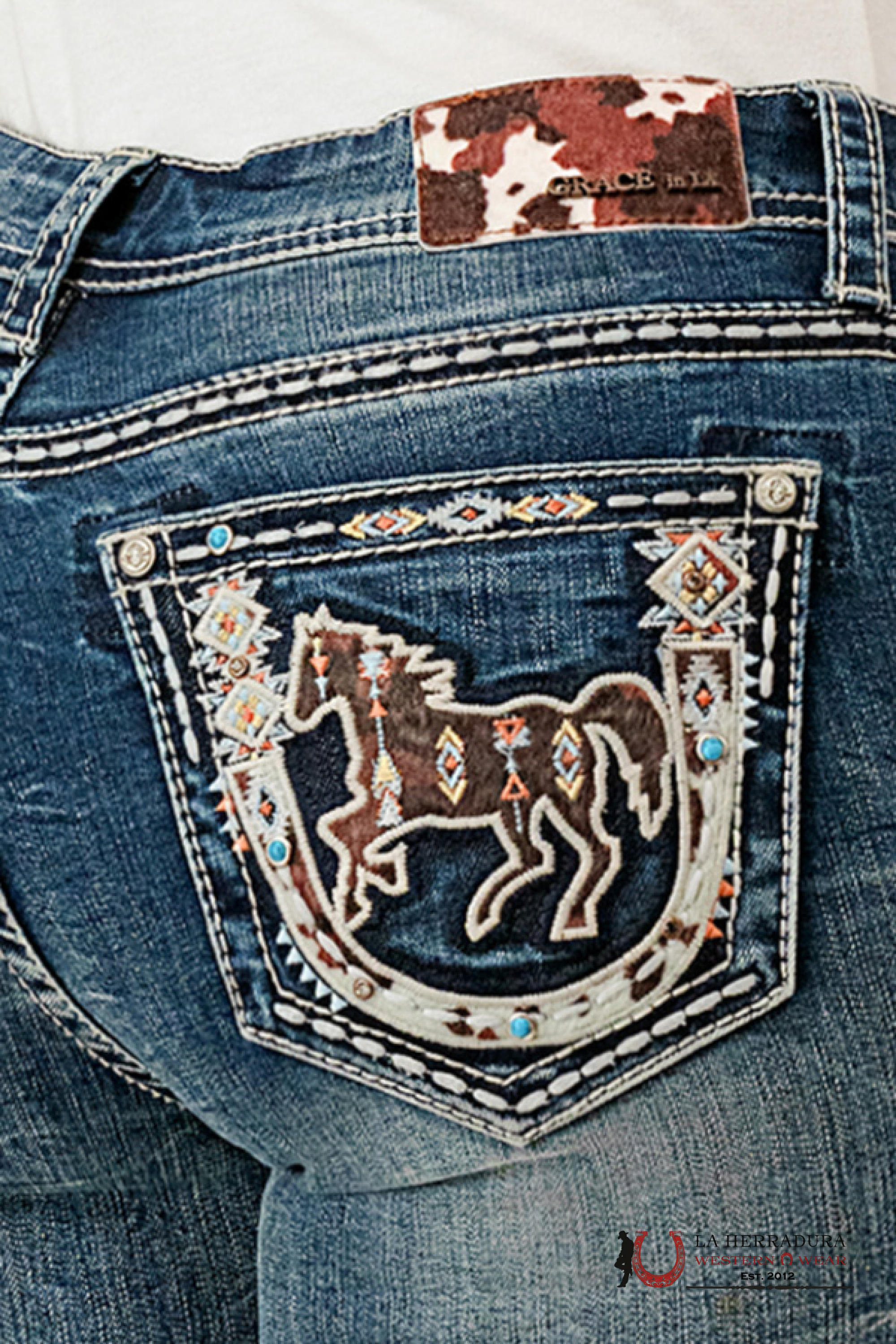 GRACE IN LA EASY FIT JEANS ELLA AZTEC HORSE EB61900-32