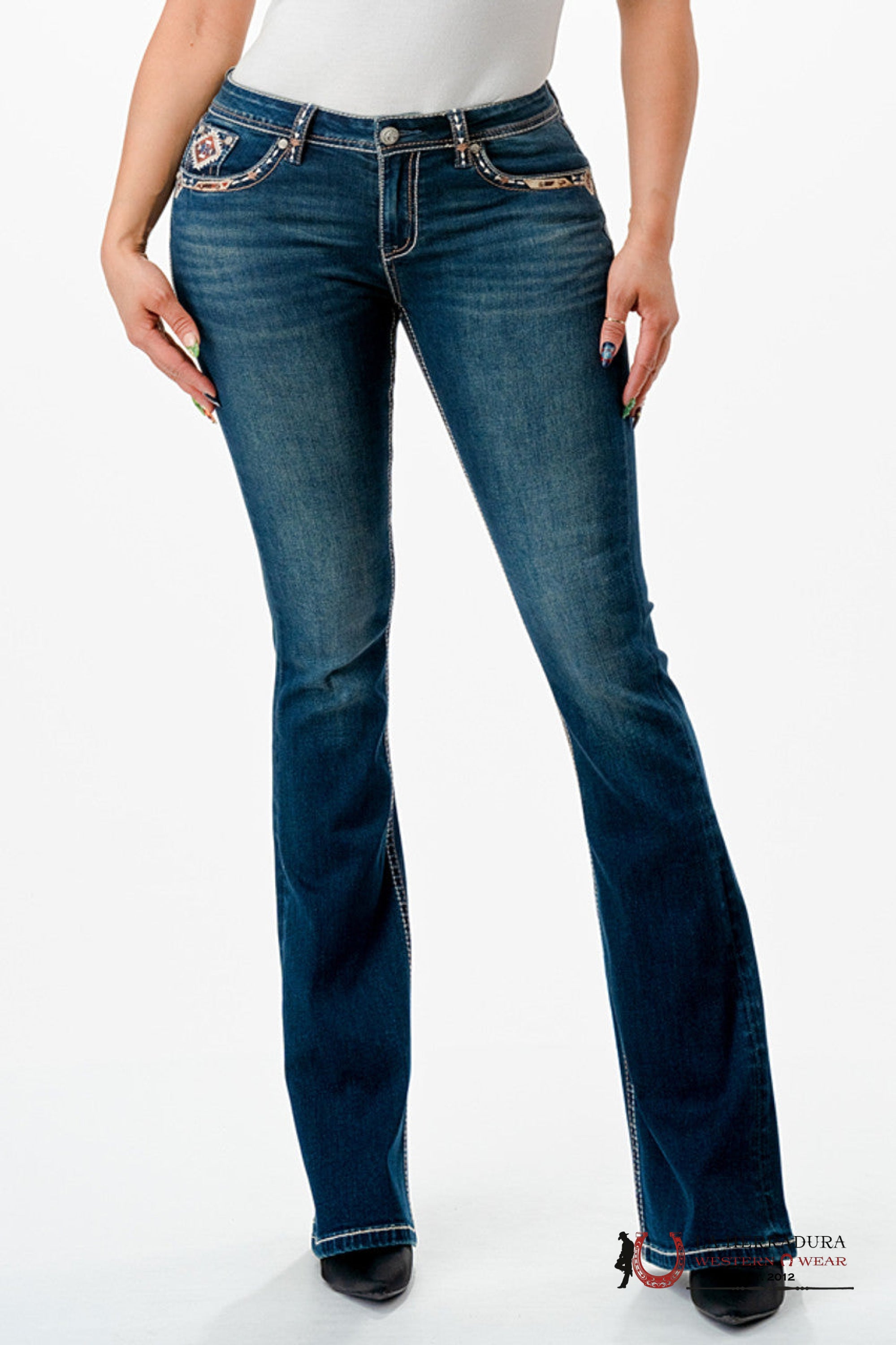 GRACE IN LA EASY FIT JEANS GRACE IN LA HORSEHIDE TRIM FLARE - LADIES JEANS - EB61802