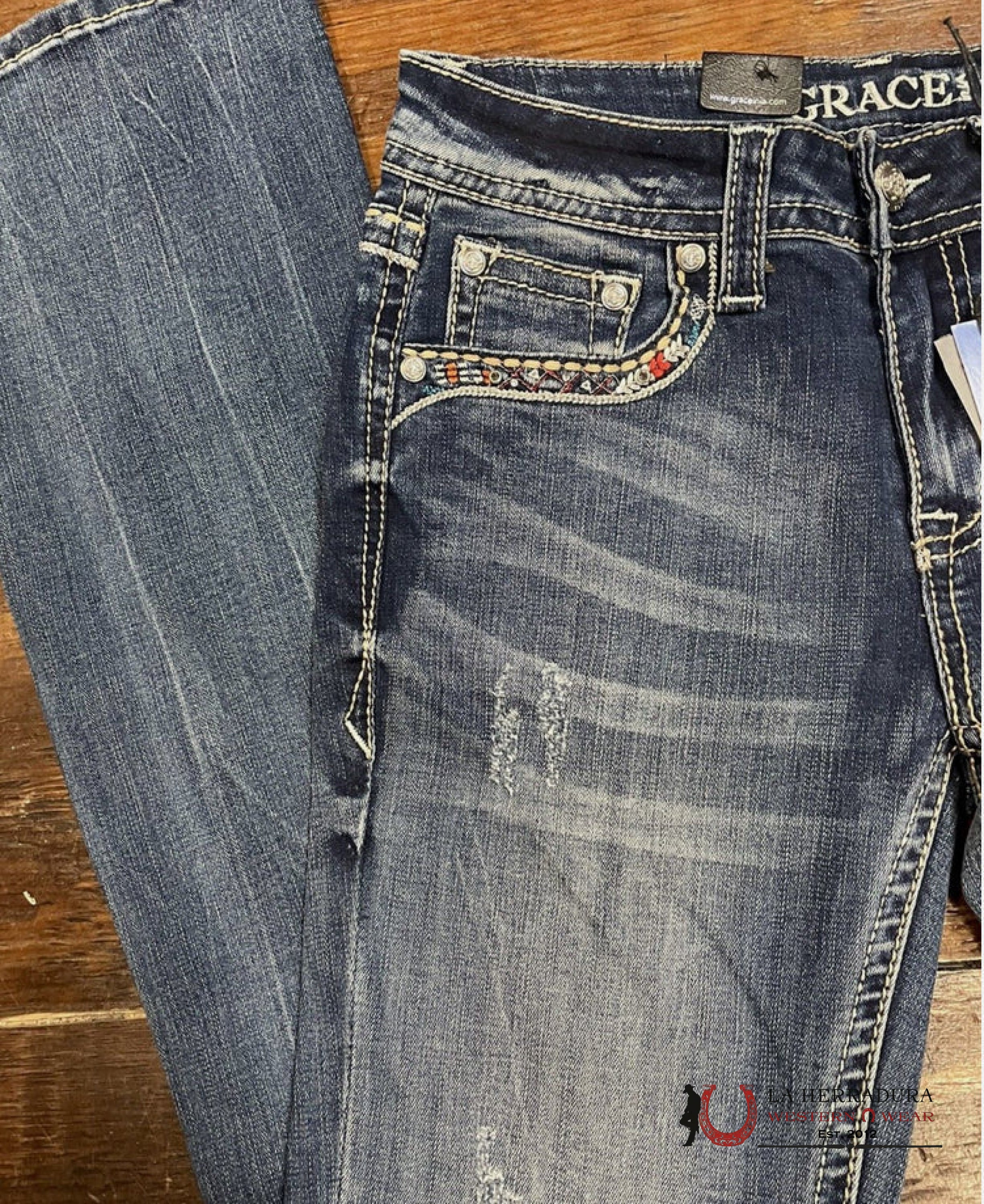 GRACE IN LA EASY FIT JEANS Longhorn Embroidery EB51718-32