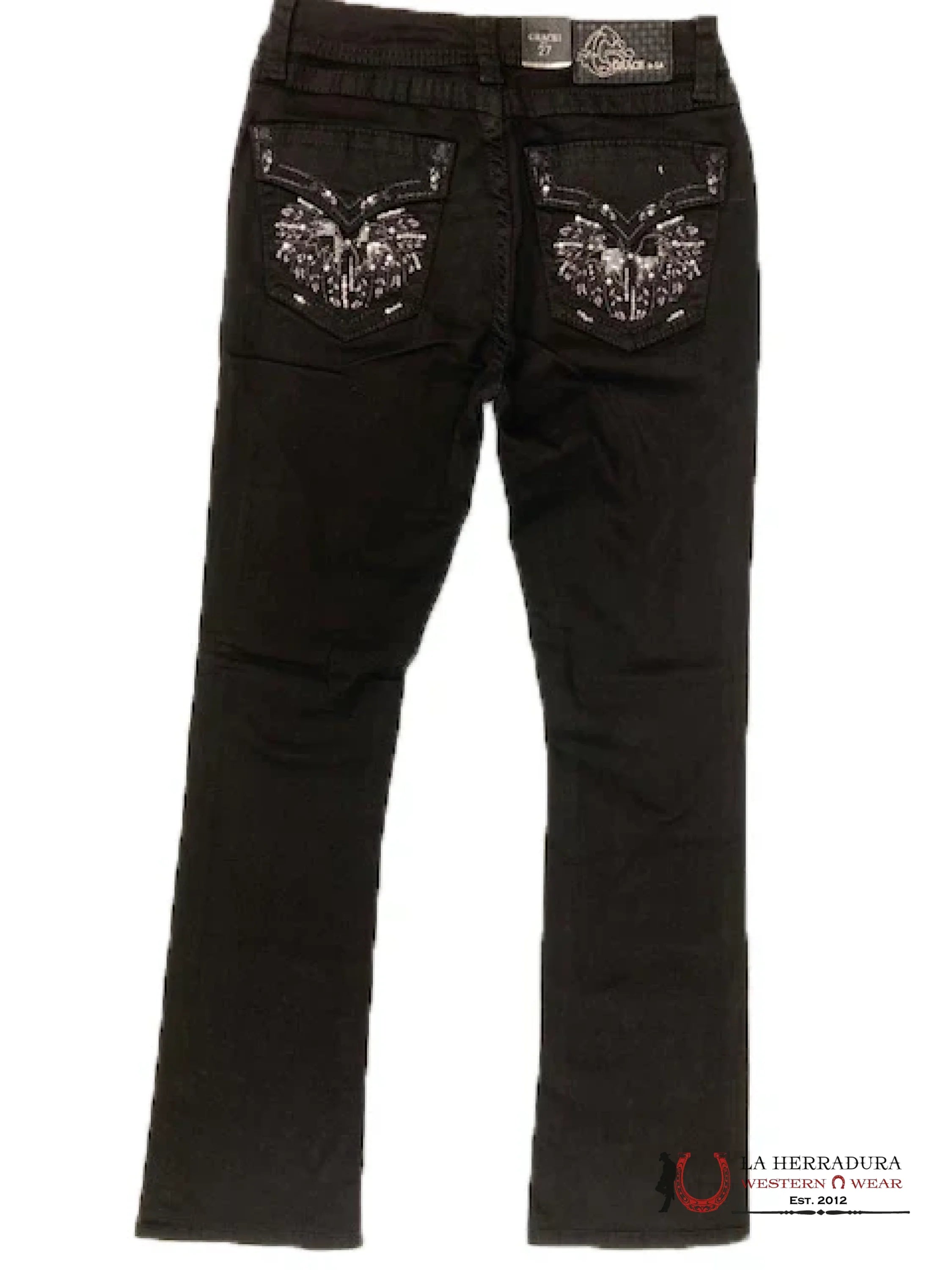 GRACE IN LA WOMEN’S EASY BOOT CUT JEANS - BLACK GLITTERY DESIGN EBS782BLK-32