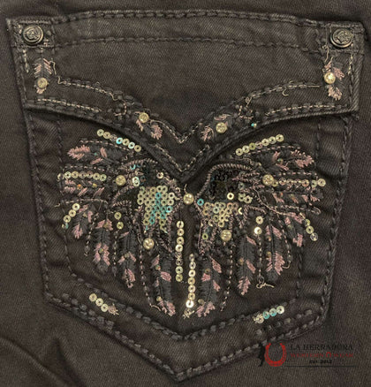 GRACE IN LA JEANS DE MUJER DE CORTE DE BOTA FÁCIL - NEGRO DISEÑO CON BRILLANTES EBS782BLK-32