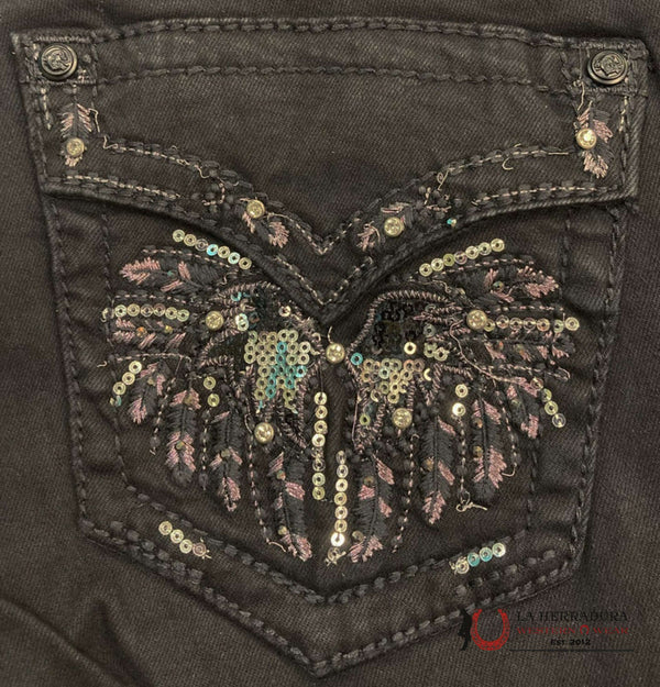 GRACE IN LA JEANS DE MUJER DE CORTE DE BOTA FÁCIL - NEGRO DISEÑO CON BRILLANTES EBS782BLK-32