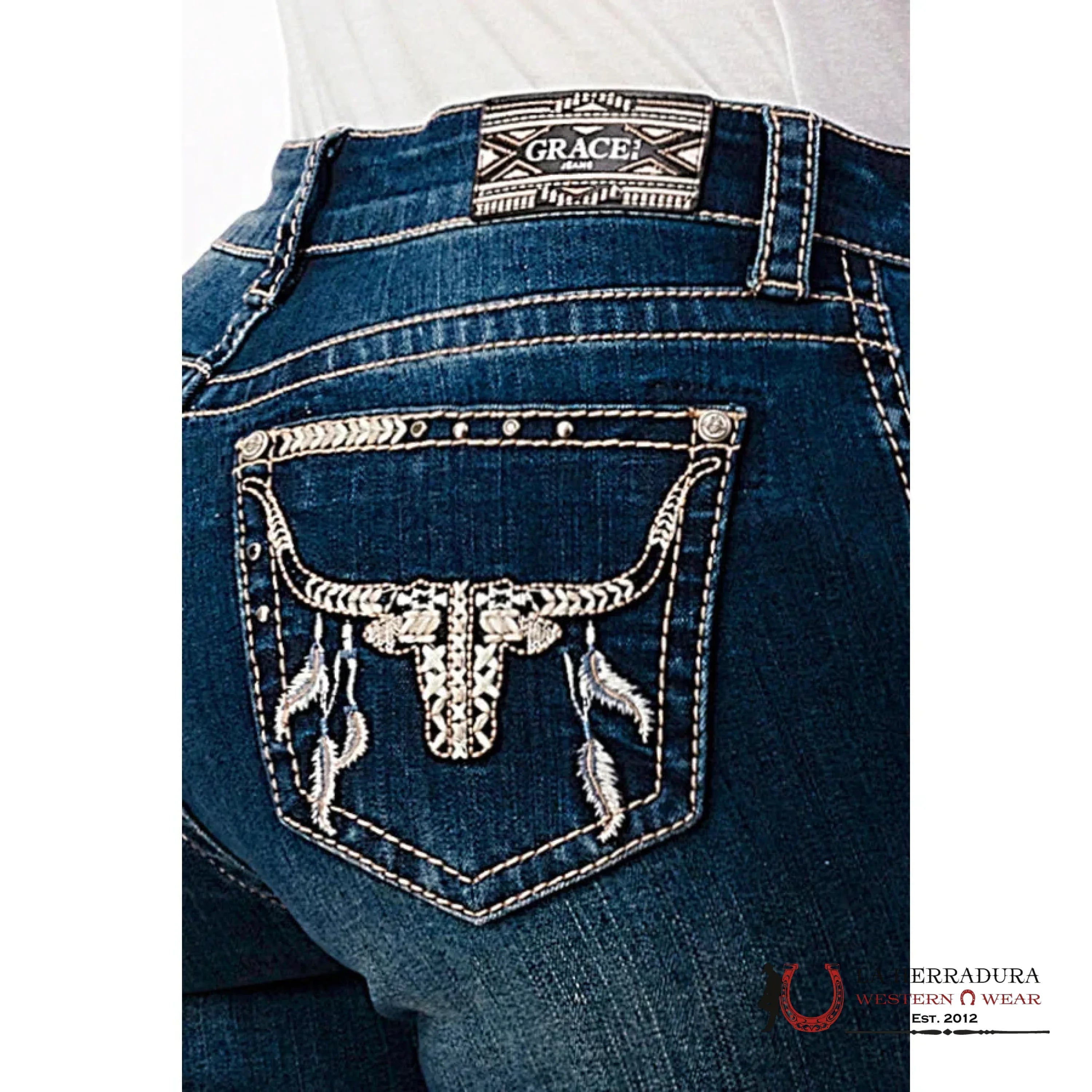 GRACE IN LA WOMEN’S EASY FLARE JEANS - LONGHORN HEAD EL61607