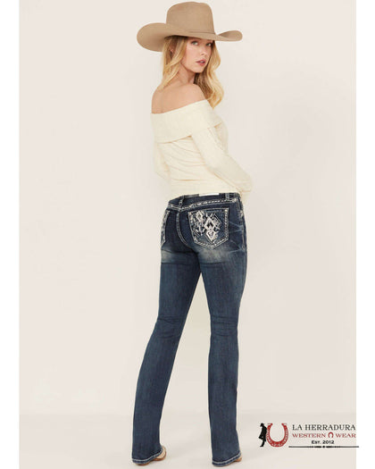 GRACE IN LA JEANS DE MUJER CORTE BOTA CON BRILLANTES GRABADO DE DIAMANTES LAVADO MEDIO EB61719