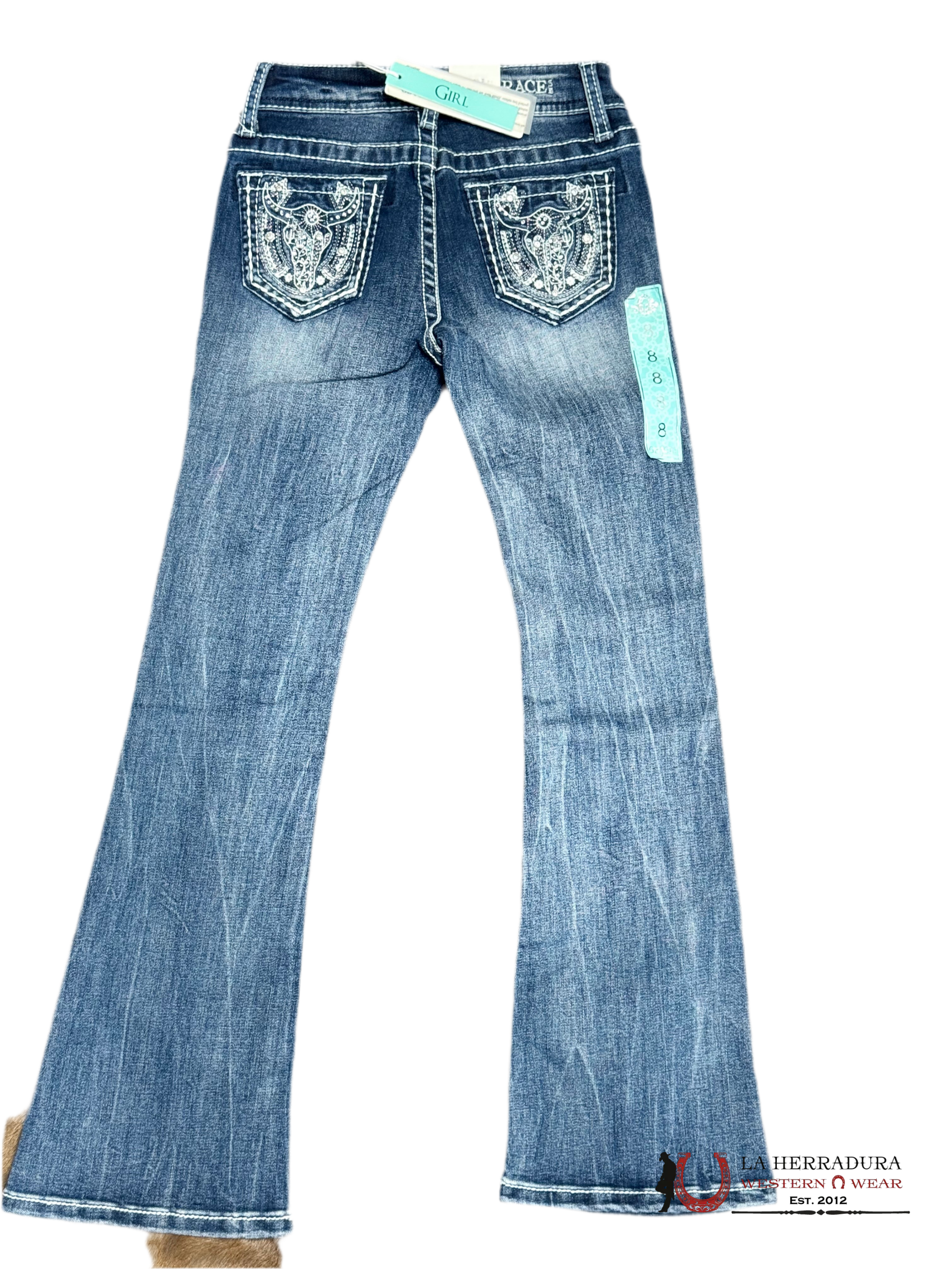 GRACE JEANS GIRL MEDIUM DARK WASH WITH RHINESTONE BAG GB81698 NIÑOS