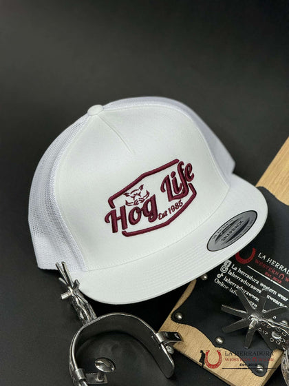 HOG LIFE BURGUNDY WHITE CAP