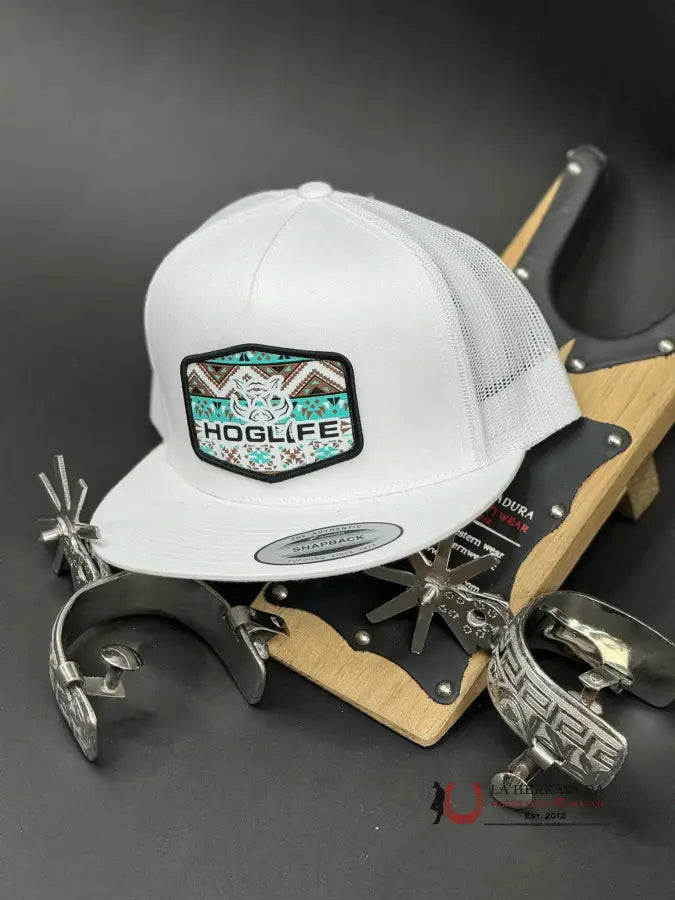 Hog Life Turquoise Patch White Cap Caps Mens Gorras Hombres