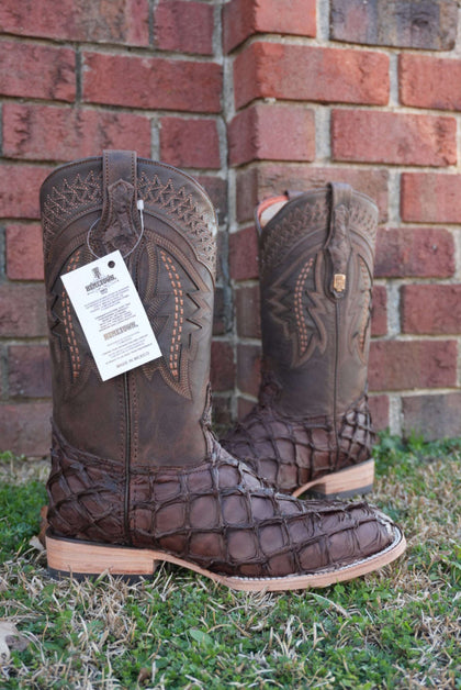 HOMETOWN EXOTIC FISH BOOTS MATTE BROWN SQ. TOE