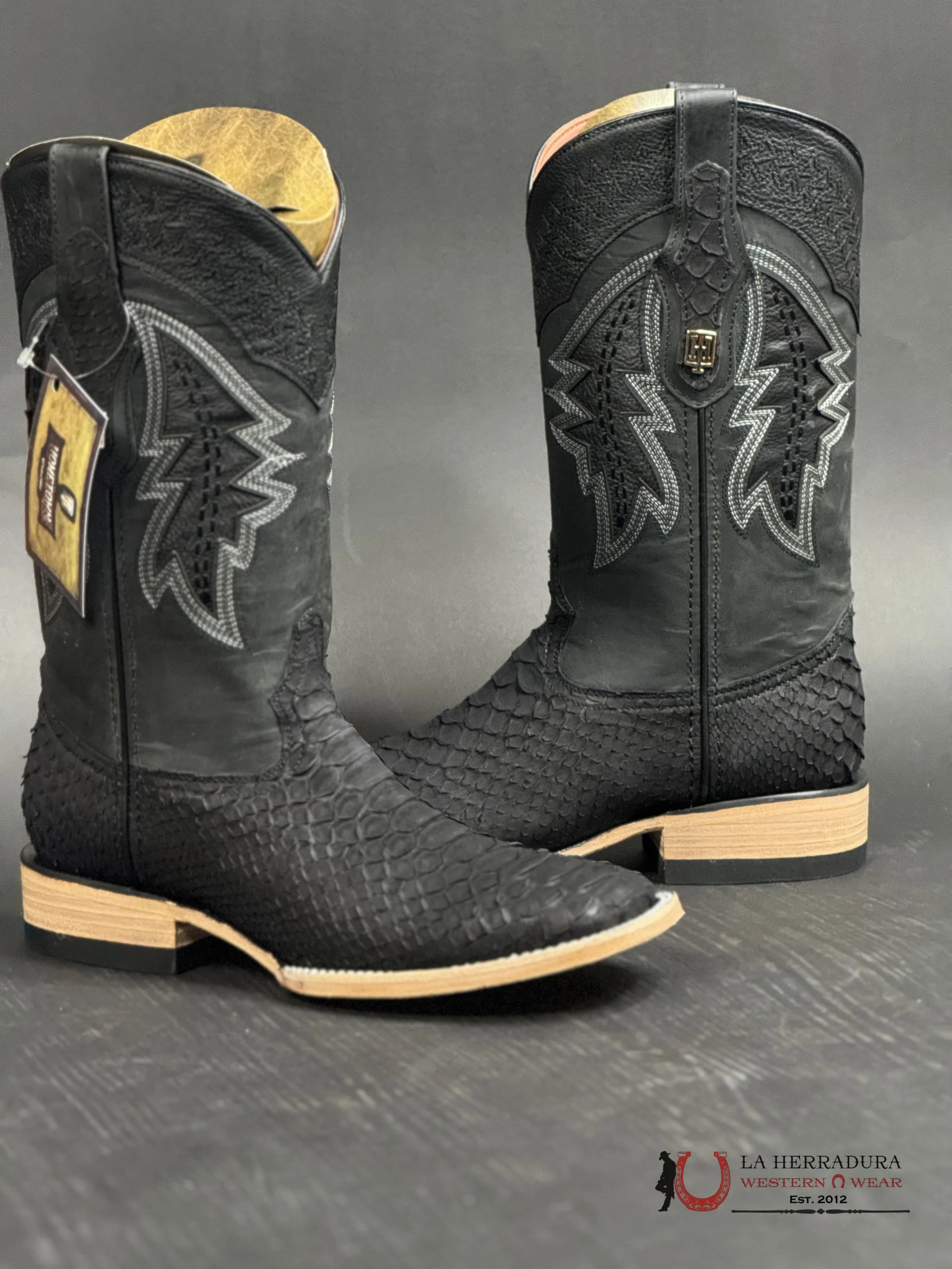 Hometown Men Python Black Matte Square Toe Botas Hombres