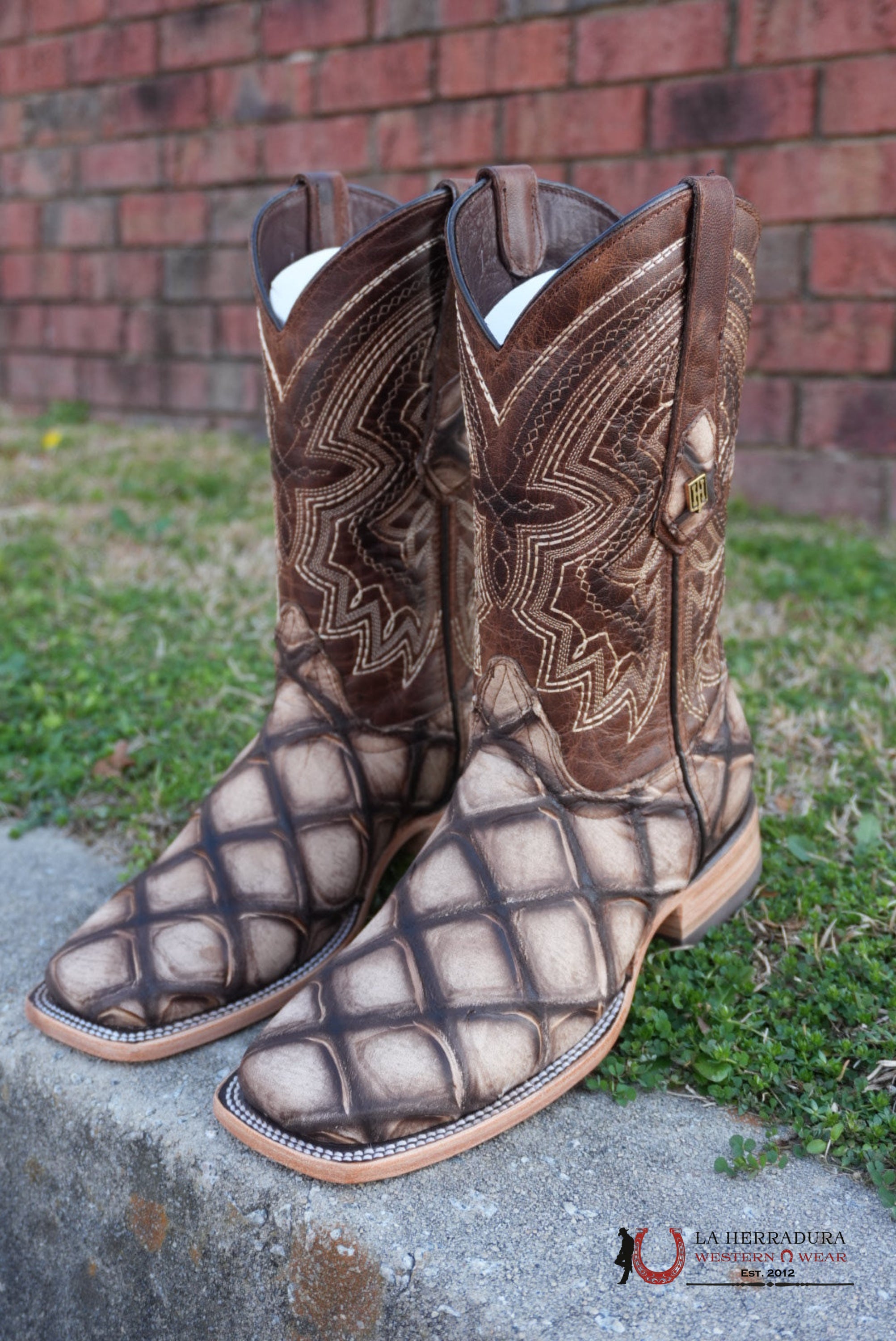 Hometown Piraru Jumbo Camel Rústico Square Toe Boot BOTAS HOMBRES