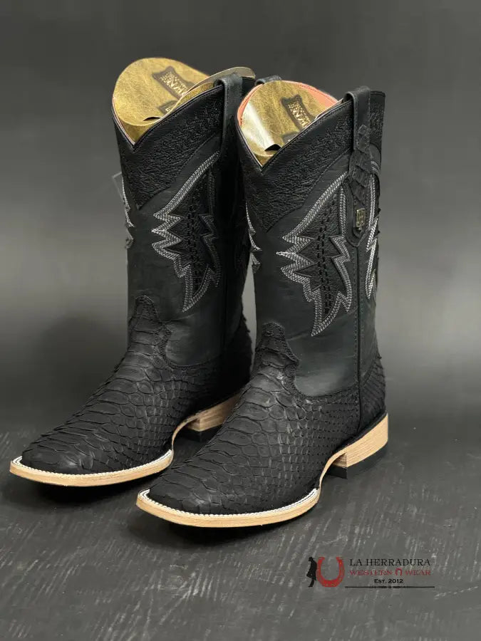 Hometown Men Python Black Matte Square Toe Botas Hombres