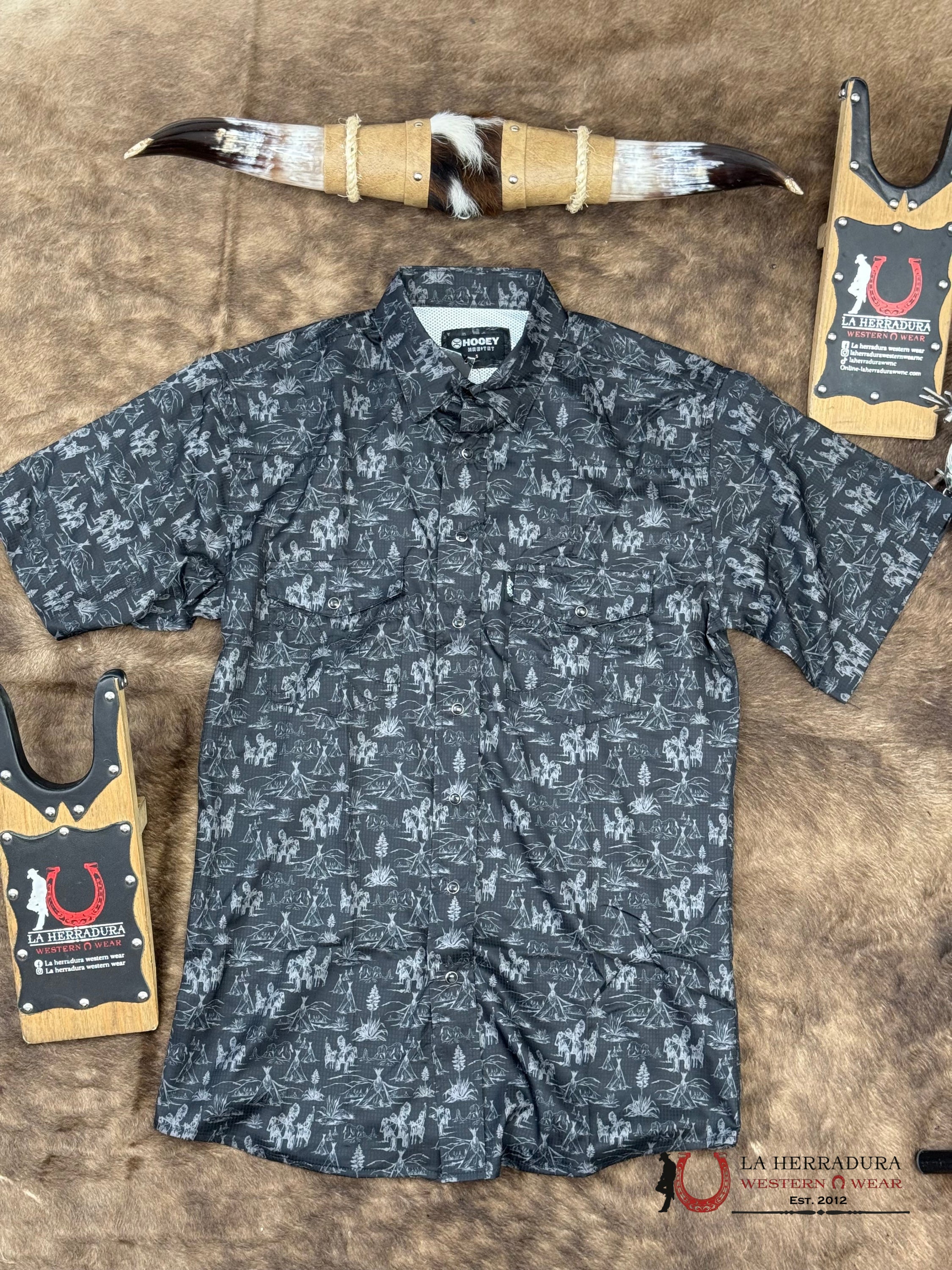 HOOEY Black/Steel Grey Comanche Pattern Short Sleeve ROPA HOMBRES