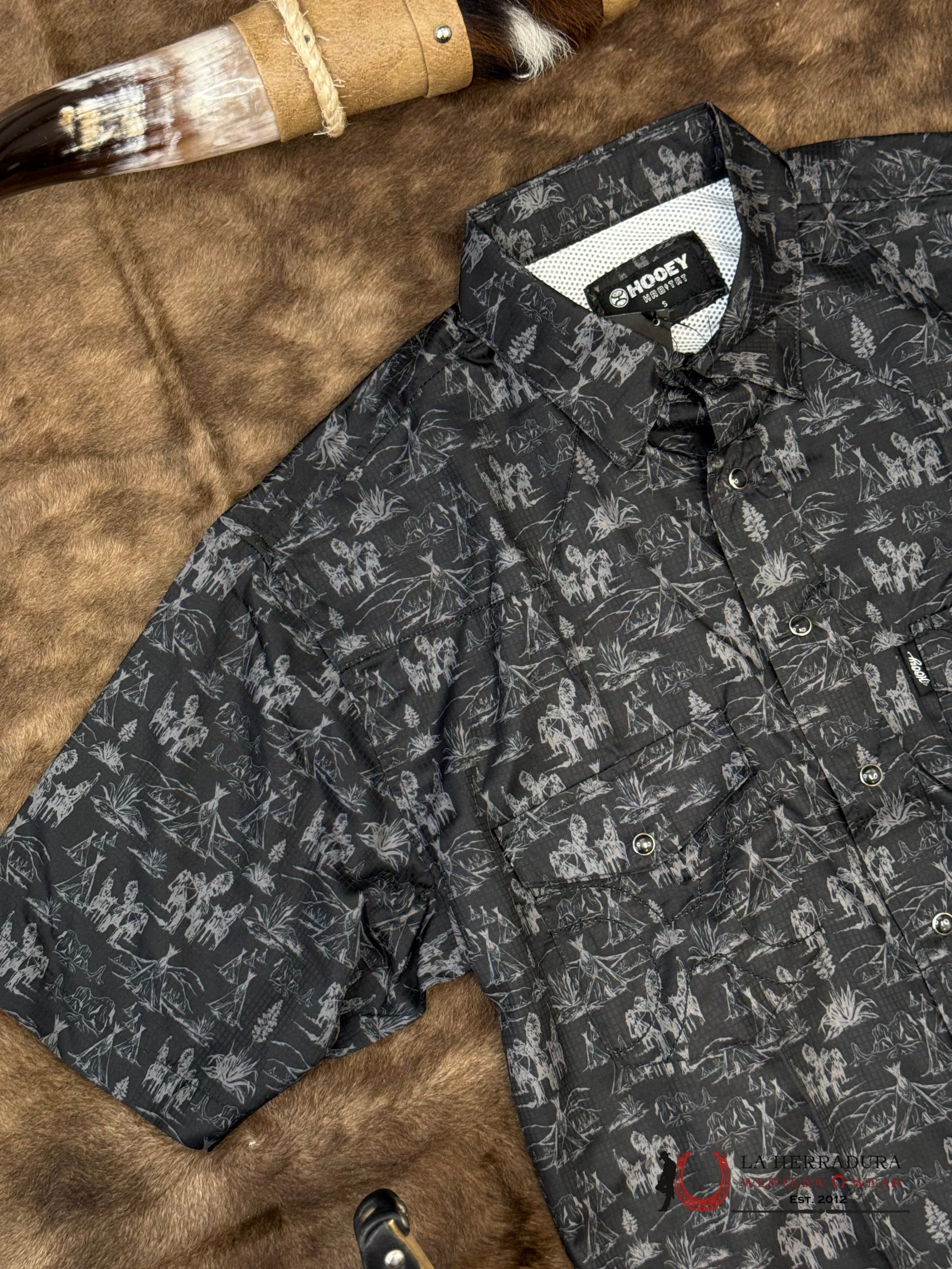 HOOEY Black/Steel Grey Comanche Pattern Short Sleeve ROPA HOMBRES