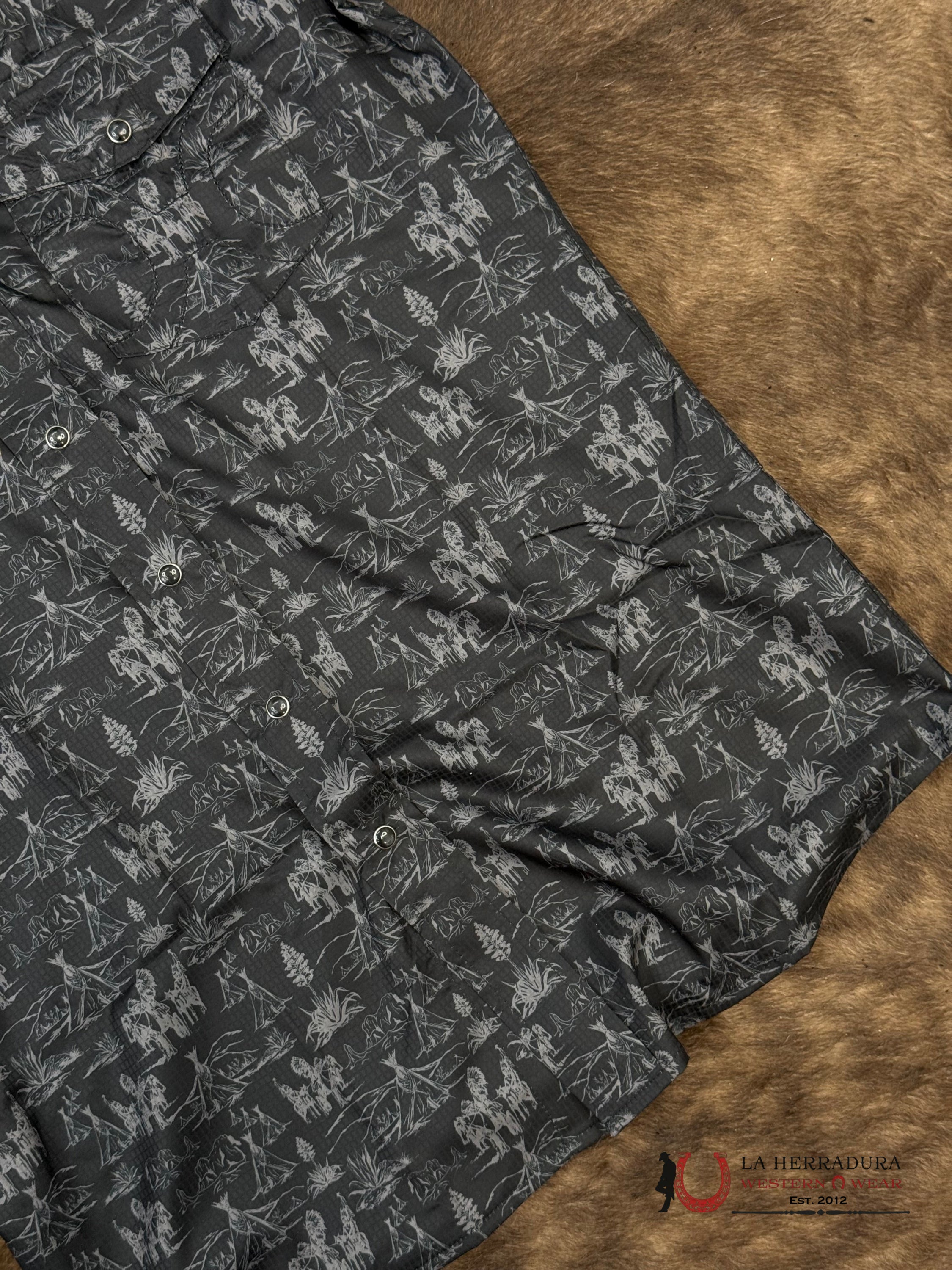 HOOEY Black/Steel Grey Comanche Pattern Short Sleeve ROPA HOMBRES