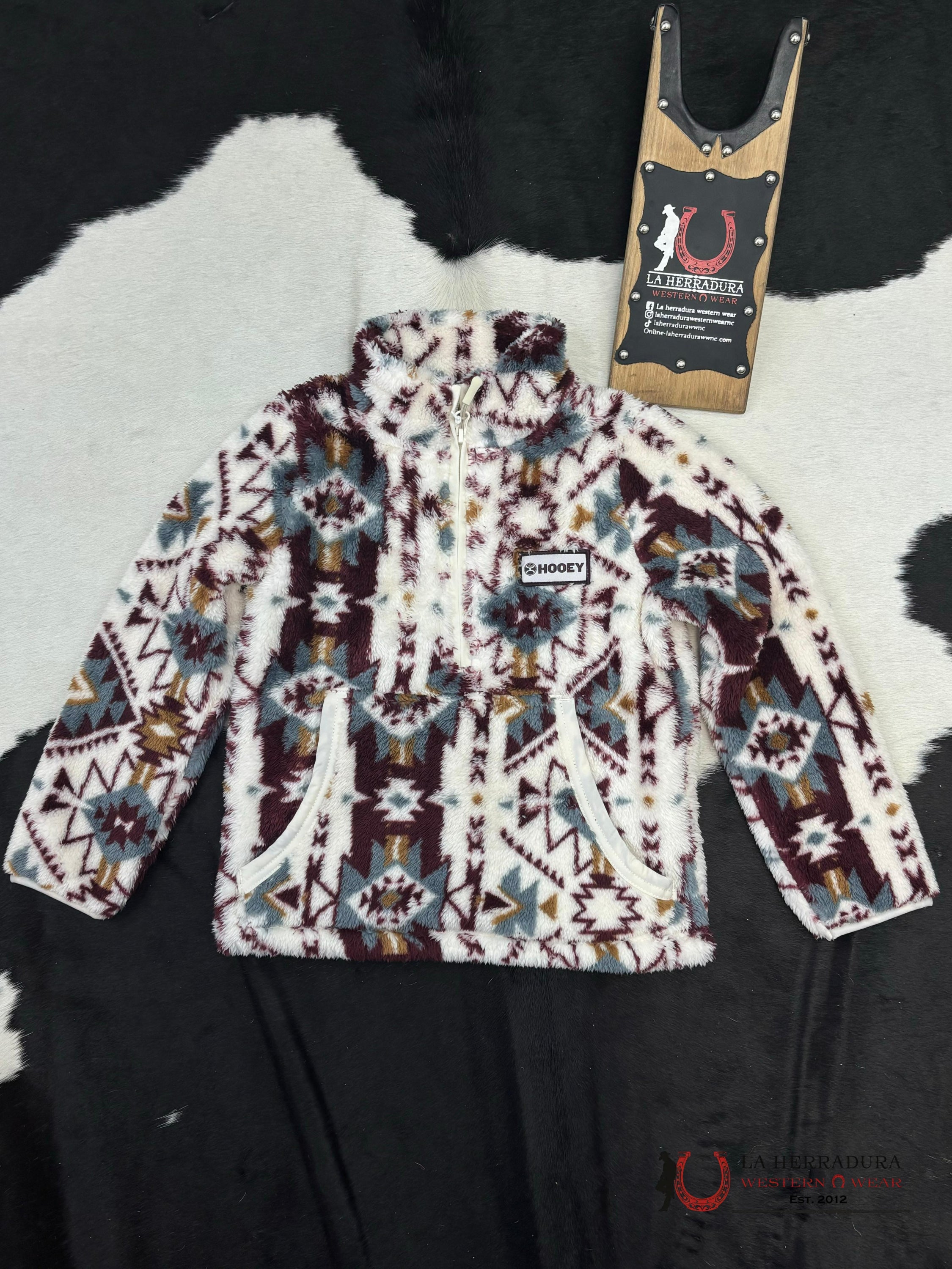 Hooey Fleece Pullover Pink With Brown/Blue Aztec Pattern Niños