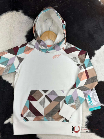 Hooey Girls Geometric Pattern White Hoodie HH1198WH