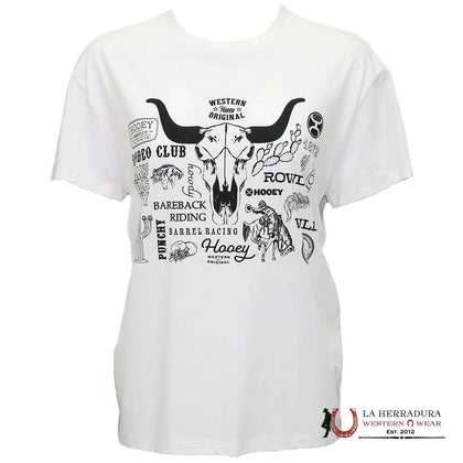 CAMISETA HOOEY GIRLS "ROUNDUP" BLANCA CON LOGO NEGRO HT1779CR-Y