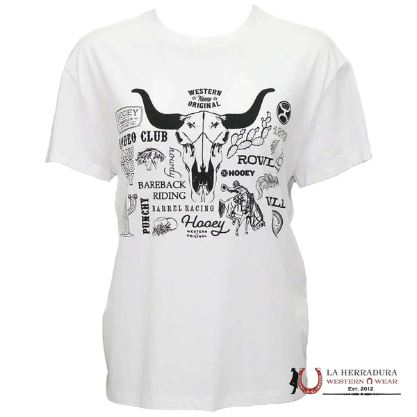 HOOEY GIRLS “ROUNDUP" WHITE W/BLACK LOGO T-SHIRT HT1779CR-Y