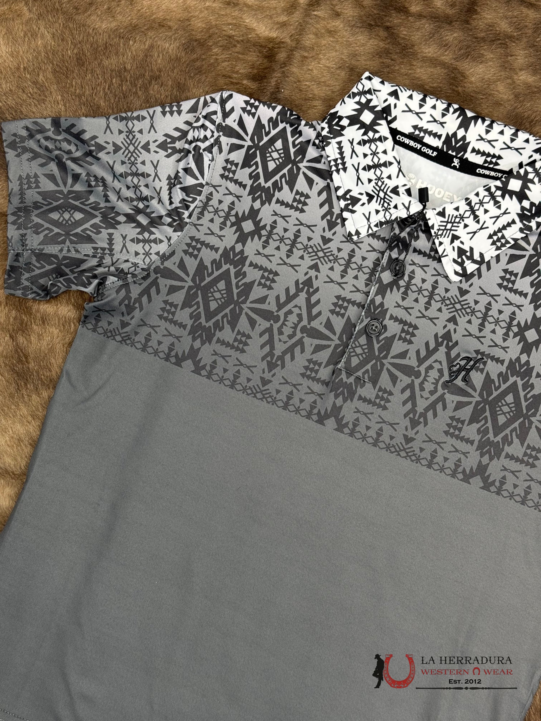 Hooey Kids Weekender Black/White Aztec Short Sleeve Polo Shirt NIÑOS
