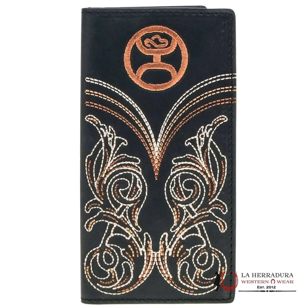 CARTERA DE RODEO NEGRA BORDADA CON LOGO HOOEY Y FILIGRANA COSIDA HW016 BK