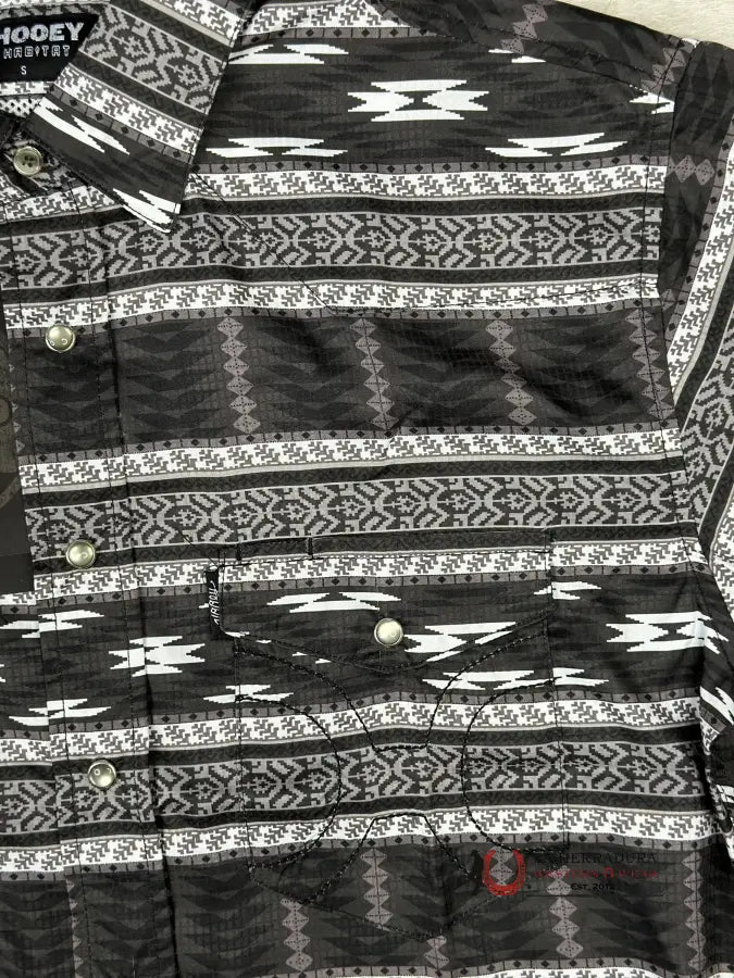 Hooey Men Black Aztec Pattern All Over Pearl Snap Short Sleeve Ropa Hombres