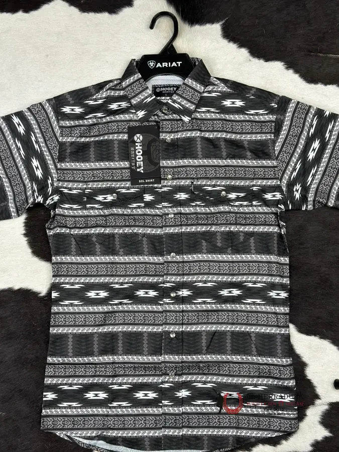 Hooey Men Black Aztec Pattern All Over Pearl Snap Short Sleeve Ropa Hombres