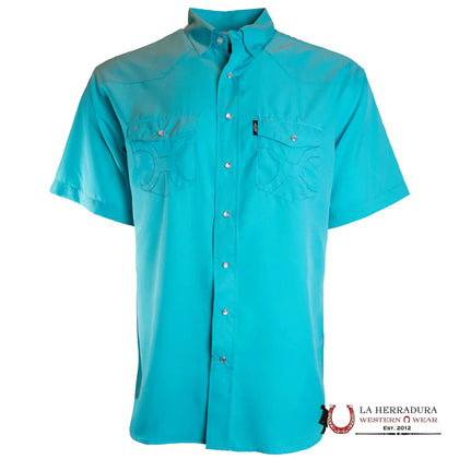 CAMISA HOOEY DE HOMBRE AZUL CURAÇAO CON BOTONES DE PERLA Y MANGA CORTA HT1760BL