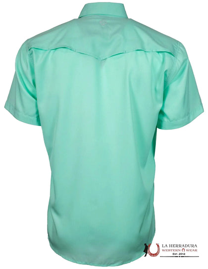 CAMISA MANGA CORTA HOOEY MEN VERDE CURACAO CON BROCHES DE PERLA HT1610TL